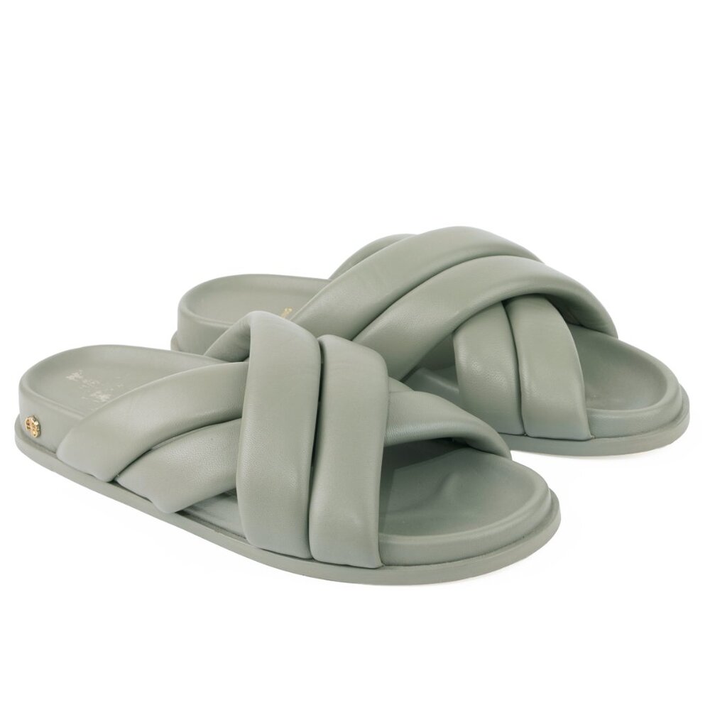 ANINE BING Lizzie Leather Slide Sandals in Sage Green — Size 38 (US 7.5) - Picture 2 of 13
